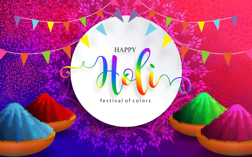 colorful gulaal powder color indian festival happy holi card with gold patterned crystals paper color 38689 1052